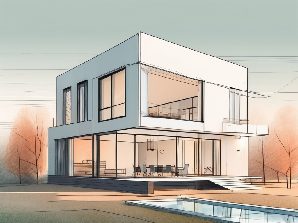 A modern house of 150 m2 with a visible air to water heat pump system